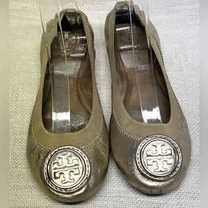 Tory Burch Caroline Ballet Flat Gold Leather Size 6 M